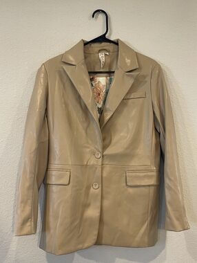 Dolan Anthropologie Womens Tan Faux Leather Collared Blazer Jacket Size Small